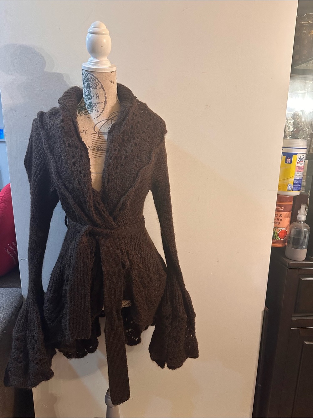 Rinascimento Chocolate Brown Belted Knit Cardigan